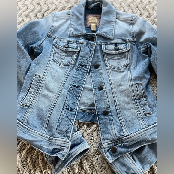 Abercrombie & Fitch Vintage Distressed Light Blue Short Denim Jacket Trucker Med - Picture 7 of 14